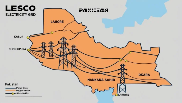 LESCO Bill Online Check | Download Duplicate Bill 2 LESCO grid map of Lahore, Kasur, Sheikhupura, Nankana Sahib, and Okara