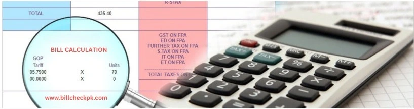 IESCO Online Bill 2026 – Check & Download Duplicate Bill 3
Electricity bill calculation with calculator and magnifying glass showing tariff and units – check bill details online at billcheckpk
