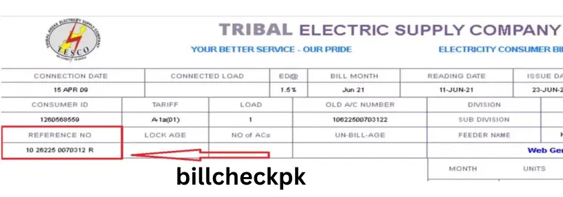 TESCO electricity bill showing reference number location highlighted in red box