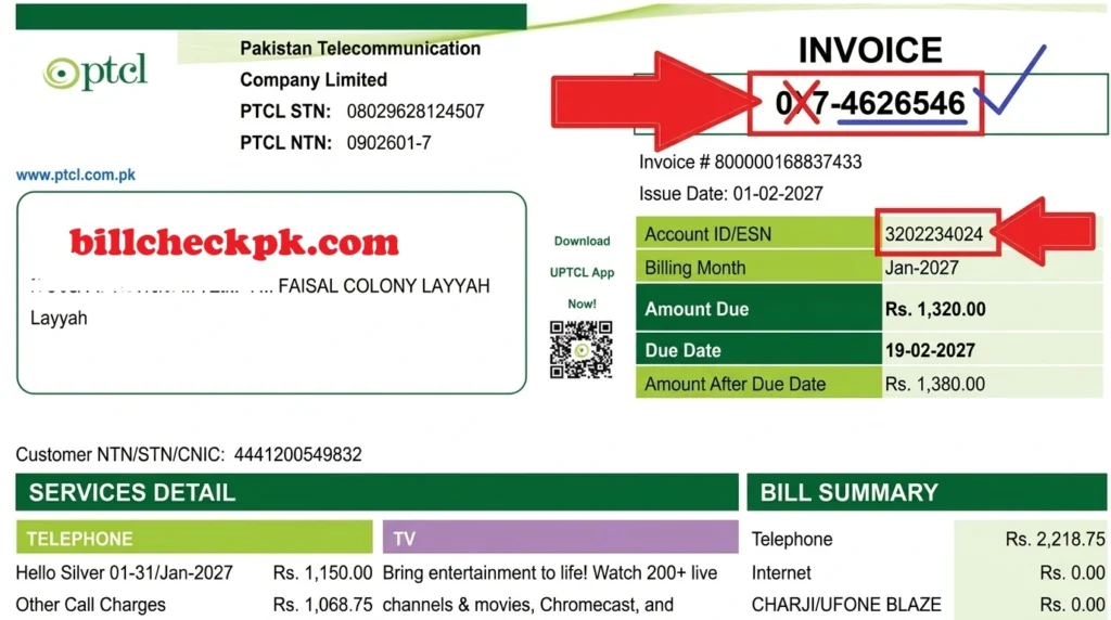 Landline PTCL Bill Sample 